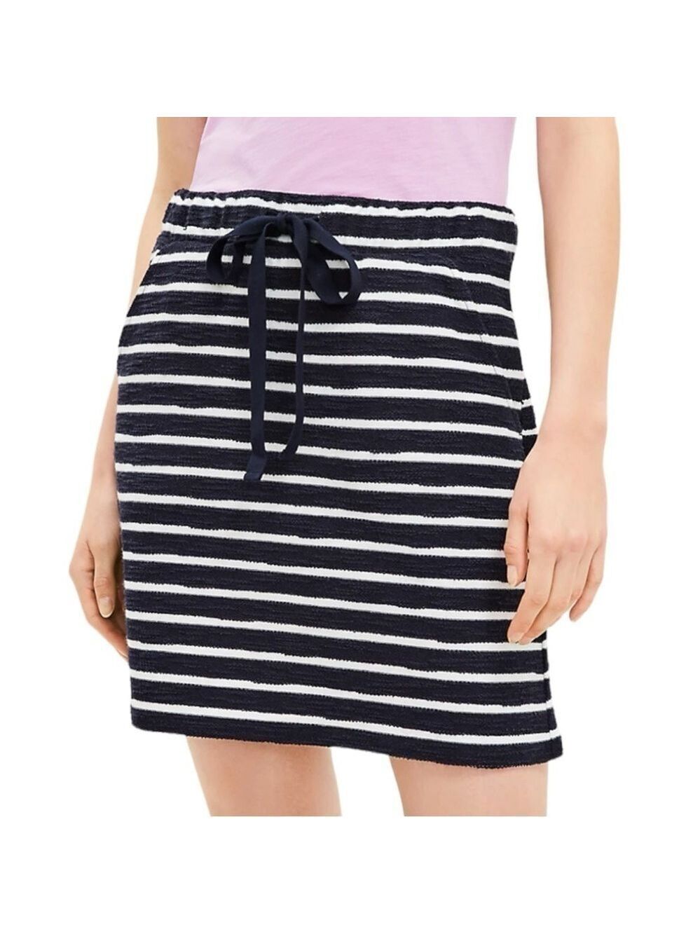 LOFT Striped Jogger Pocket Cotton blend Skirt with drawstring blue white Sz M